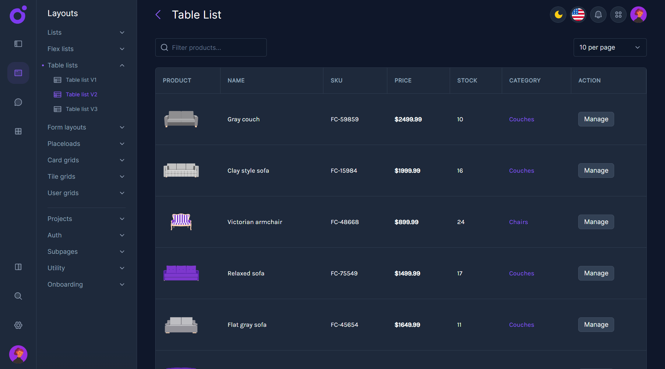 Tairo - Table list 2