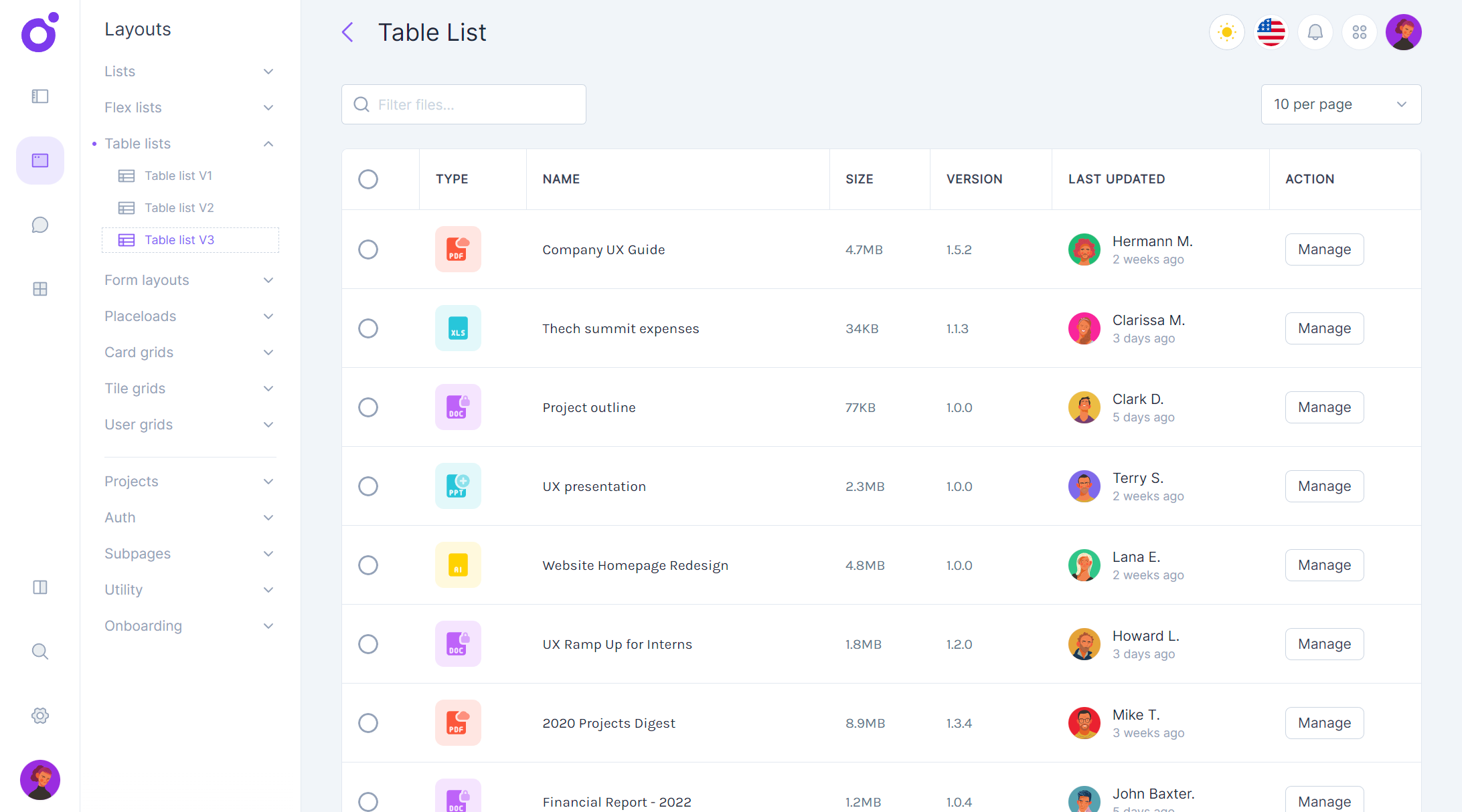 Tairo - Table list 3